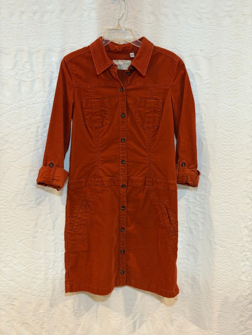 Esprit Rust Orange Corduroy Midi Shirt Dress